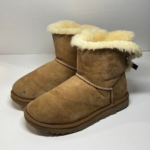 UGG Bailey Bow II Boots Women Size 8 Chestnut Good Suede Shearling 1016225